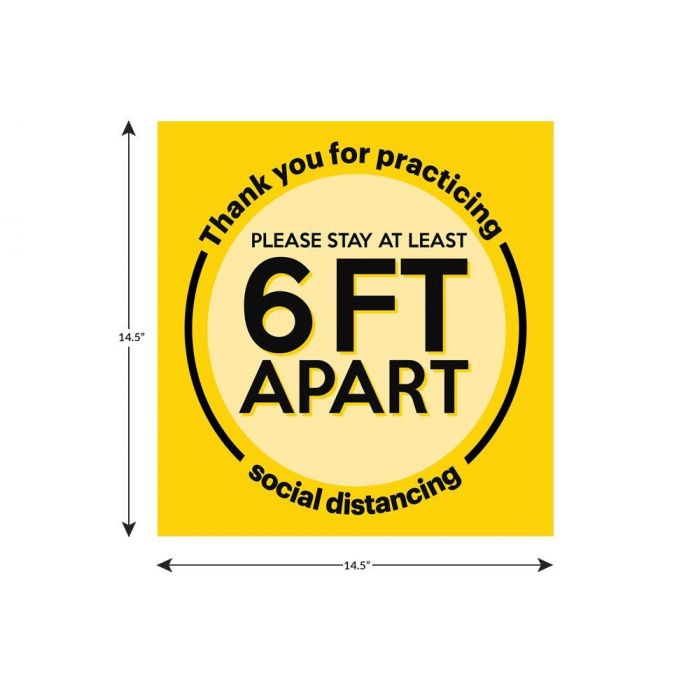 14.5" H x 14.5" W Social Distancing Floor Sign in Safety Yellow with Safety Surface and Peel-n-Stick Adhesive, Set of 10