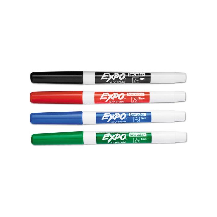 Low Odor Expo® Dry Erase Fine Marker - 4 Color Set of Red, Black, Green and Blue
