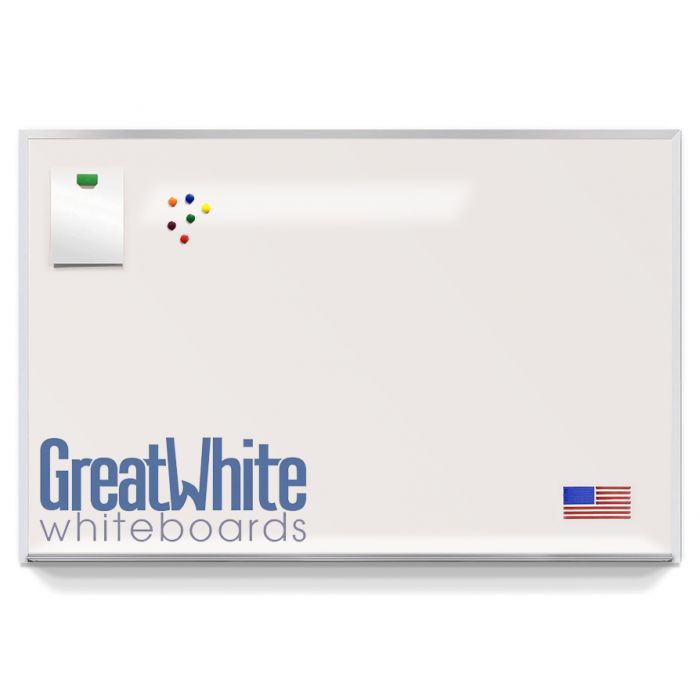 Great White porcelain steel whiteboard with marker tray, magnetic receptive