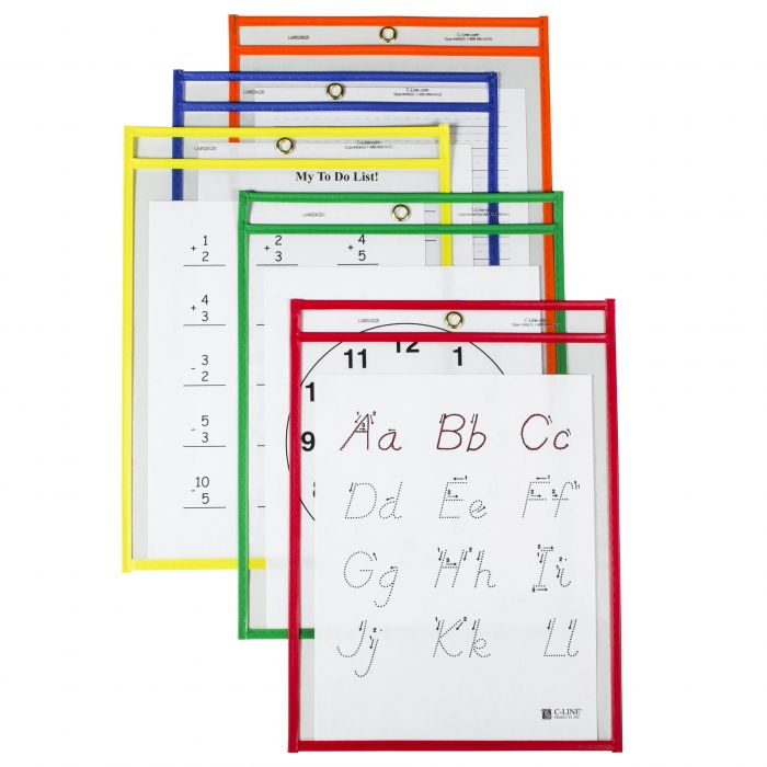 Reusable Dry Erase Pockets, Assorted Colors, Pack of 25