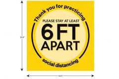 14.5" H x 14.5" W Social Distancing Floor Sign in Safety Yellow with Safety Surface and Peel-n-Stick Adhesive