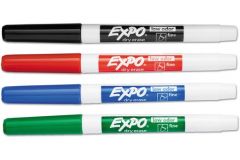 Low Odor Expo Dry Erase Fine Marker - 4 Color Set of Red, Black, Green and Blue