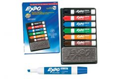 Expo Organizer - 6 Chisel Tip Low Odor Dry Erase Markers with 1 Eraser in Storage Tray