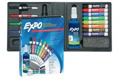 Expo Low Odor Dry Erase Kit - 8 Chisel Tip and 4 Fine Point Dry Erase Markers, 1 Eraser and 1 Bottle Cleaner, 8oz