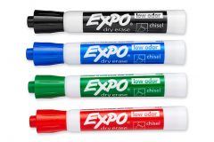 Expo Low Odor Chisel Tip Marker Set, Red, Blue, Green, and Black