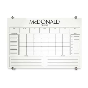 Personal Calendar Glass Board, Style 1 (Gold or Silver Standoffs)