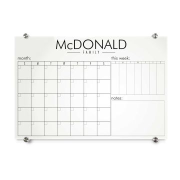 Personal Calendar Glass Dye-Sublimation Board, Gold or Silver Standoffs, Style 3