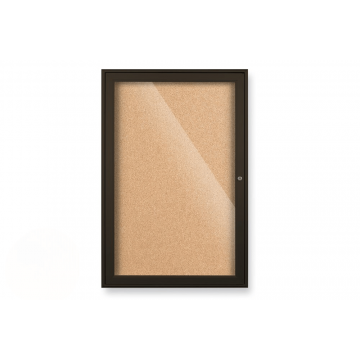Indoor Enclosed Bulletin Board Cabinet with Coffee Trim