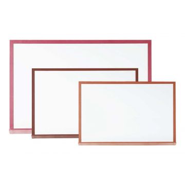 three faux wood framed dry erase boards
