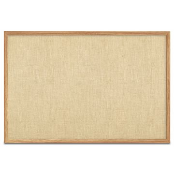 Oak Framed Burlap Weave Vinyl Tackboard, Topaz, 48" H X 72" W