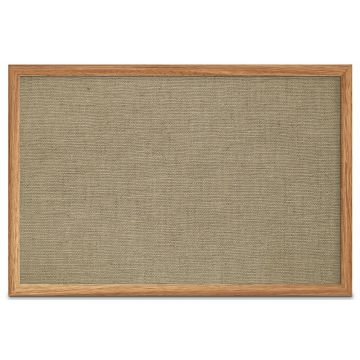 Oak Framed Burlap Weave Vinyl Tackboard, Mocha, 24" H X 36" W