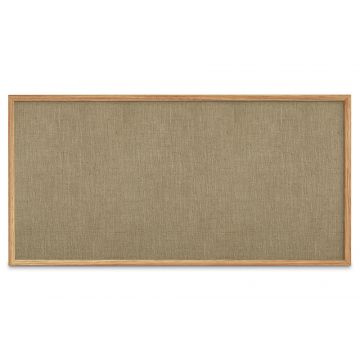 Oak Framed Burlap Weave Vinyl Tackboard, Mocha, 48" H X 96" W