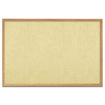 Oak Framed Burlap Weave Vinyl Tackboard, Buttercup, 48" H X 72" W
