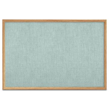 Oak Framed Burlap Weave Vinyl Tackboard, Powder Blue, 48" H X 72" W