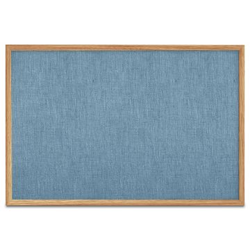Oak Framed Burlap Weave Vinyl Tackboard, Blue Surf, 48" H X 72" W