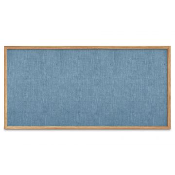 Oak Framed Burlap Weave Vinyl Tackboard, Blue Surf, 48" H X 96" W