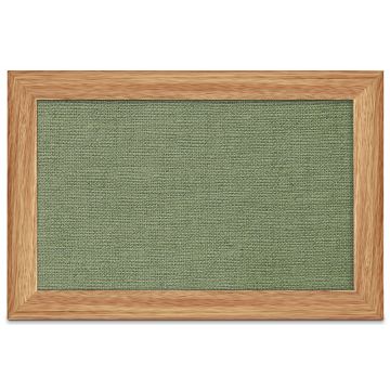 Oak Framed Burlap Weave Vinyl Tackboard, Sage, 12" H X 18" W