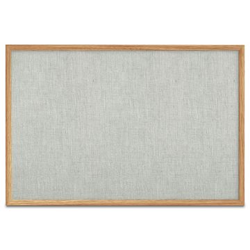 Oak Framed Burlap Weave Vinyl Tackboard, Grey Feather, 48" H X 72" W