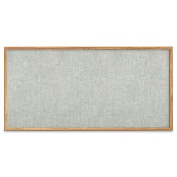 Oak Framed Burlap Weave Vinyl Tackboard, Grey Feather, 48" H X 96" W