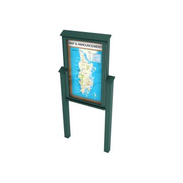48'' H x 27'' W x 12'' Deep Double Sided Outdoor Message Center with Lawn Post Kit, 1 Door Homasote Tack Surface, Brown
