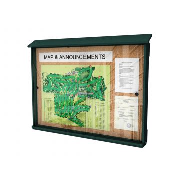 42'' H x 51'' W x 6'' Outdoor Message Center, Two Sliding Polycarbonate Doors on Aluminum Tracks, Homasote Tack Surface, Tan