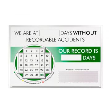 OptiMA® Lost Time Incident Board, Month, 32" x 45.5", 1 Microfiber Cleaning Cloth, 1 Black Marker