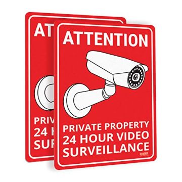 11.5" H x 8.25" Private Property / Video Surveillance Wall Sign Peel-n-Stick Adhesive, Set of 2