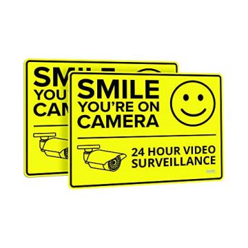 11.5" W x 8.25" H Smile, You're On Camera Wall Sign Peel-n-Stick Adhesive, Set of 2