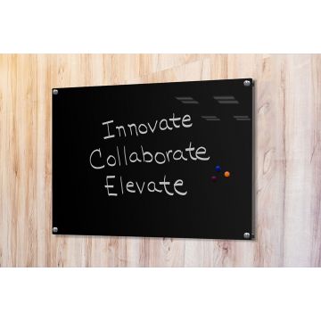 1/4" Black Glass Dry Erase Board, Standoff Mount, Nonmagnetic, 4' x 6', No Tray
