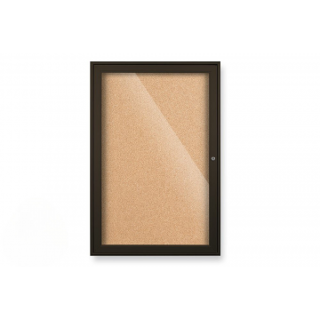 Glass Enclosed Bulletin Board with Coffee Colored Frame