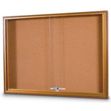 Walnut Stained Oak Wood Framed Sliding Glass Door Cabinet