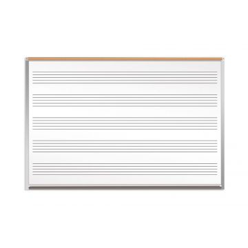 OptiMA® Great White® Music Staff Dry Erase Boards, Magnetic Receptive Porcelain Steel, 1" Satin Anodized Aluminum Trim and Tray, 4' X 4', Map Rail