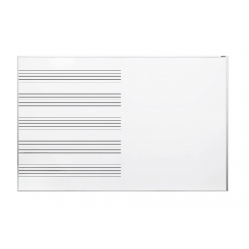 OptiMA® Great White® Music Staff Combination Boards, Left Porcelain Steel Music Staff, Right Blank Porcelain Steel, 4' X 10', Satin Anodized Aluminum Trim and Tray