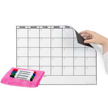 OptiMA® Magnetic Refrigerator Calendar, 17" x 22", 30 Day, .20 Mil Thickness, Text on White Heading, Includes Pink Opti-Wipe, 4 Magnetic Marker Holders and 4 Markers