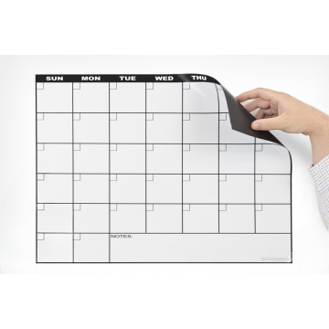 OptiMA® Magnetic Refrigerator Calendar Kit, 17" x 22", 30 Day Calendar, White Lettering on Black Heading, Includes Blue Opti-Wipe, 4 Magnetic Marker Holders, 4 Markers