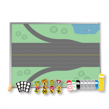 OptiMA® Driver's Ed Teaching Kit, Opti-Print magnetic dry erase board with aluminum trim and tray, On Ramp Design, 32" H X 45.5" W