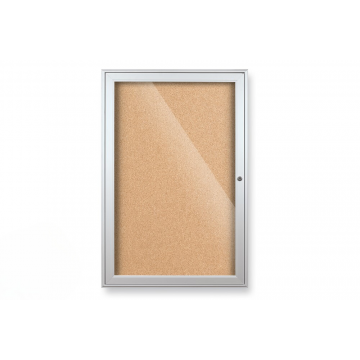 Outdoor Enclosed Bulletin Boards with Tan Cork Backing, Silver Aluminum Trim, 1 Door, 36" X 36"