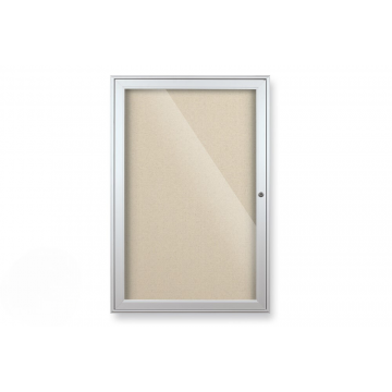 Glass Indoor Enclosed with Color Vinyl Tack Surface, 36" H x 72" W, 3 Doors, Champagne