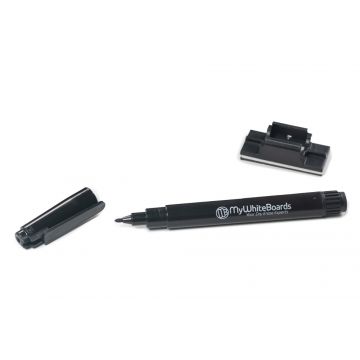 Black Damp or Dry Erase Marker with Storage Clip, Fine Tip