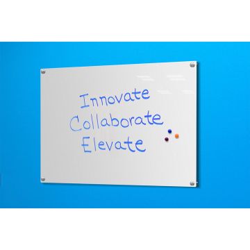 Glass dry erase board, nonmagnetic with standoff mounts