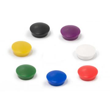 Multicolored Glass Board Button Magnets, Mixed Colors, 7/8" Diameter, 3/8" Height, Black, Red, Green, Yellow, Blue, White, and Purple