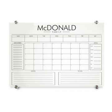 Personal Calendar Glass Dye-Sublimation Board, Style 1, 12" x 18", Gold Standoffs