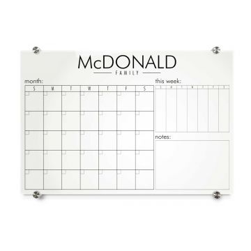 Personal Calendar Glass Dye-Sublimation Board, Style 3, 12" x 18", Gold Standoffs