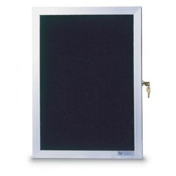 Super Slim Style Enclosed Bulletin Board with Lock, Clear Acrylic Door, Fabric Tackboard, 12" Wide x 18" Tall x 1 13/16" Deep, Medium Gray