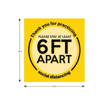 14.5" H x 14.5" W Social Distancing Floor Sign in Safety Yellow with Safety Surface and Peel-n-Stick Adhesive