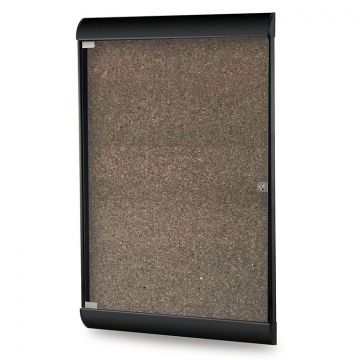 Silhouette Enclosed Bulletin Board, Satin Frame with Vinyl Tackboard Fabric, 42 1/8" x 27 3/4", 1 Door, Caramel