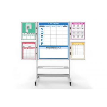 Mobile Multiboard Dry Erase Station, Four Removable Wings, Custom Printed Magnet on One Side