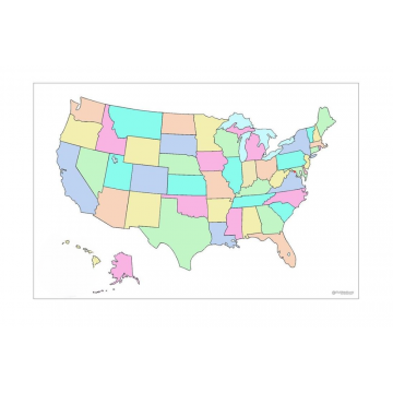 30" T x 45.25" W Dry Erase U.S.A. Map Magnet, No State Abbreviations, colorful map with clear dry erase coating, with one black dry erase marker and one black Opti-Wipe