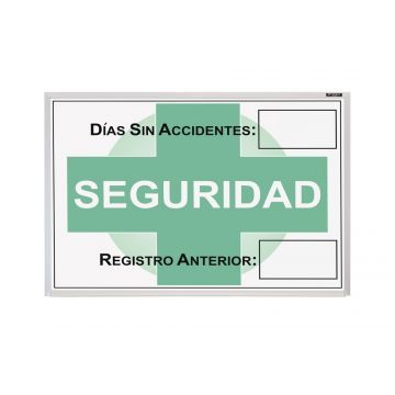 OptiMA® Warehouse Safety Board, Spanish, Non Magnetic, 18" x 24", Track "Days Without an Incident" and "Previous Record", Aluminum Trim and Tray