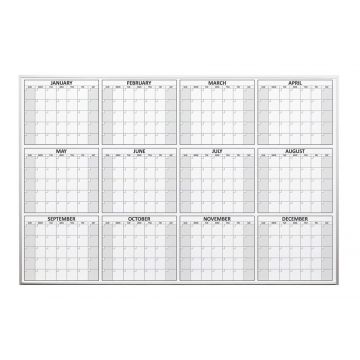 OptiMA® Twelve Month Dry Erase Planning Calendars, magnetic, aluminum trim and tray, starting month: January, 4' H X 4' W